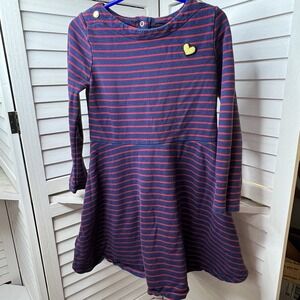 OshKosh B'gosh‎ Girls Dress 5T Navy Red Stripe Long Sleeve Heart Patch